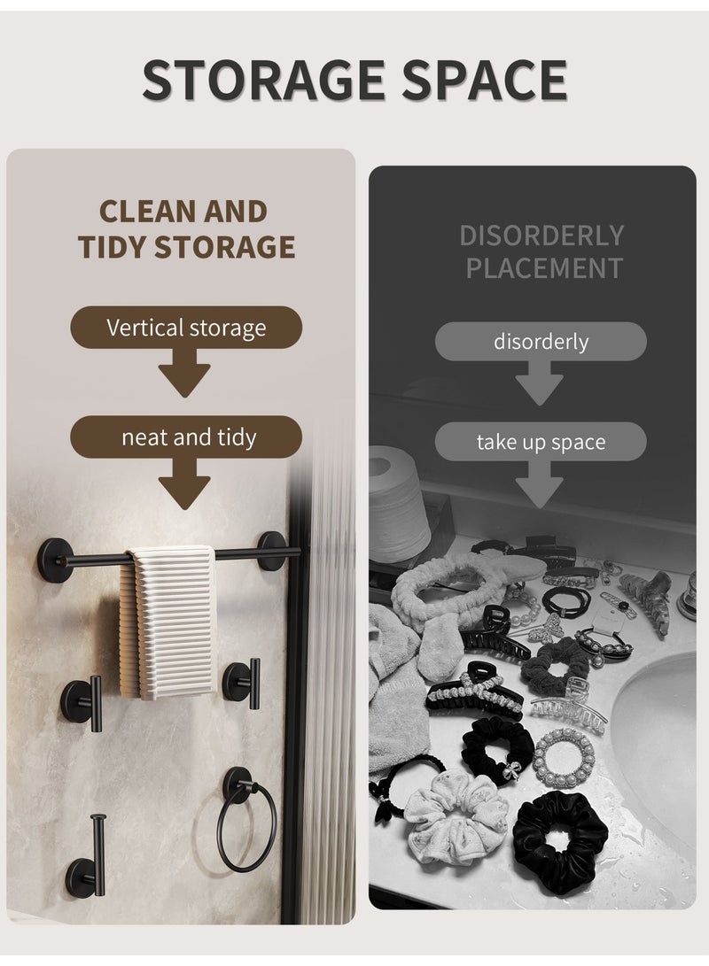 جيني جار مجموعة ملحقات الحمام لحامل المناشف: 5 قطع من أدوات الحمام باللون الأسود غير اللامع - حامل مناشف مثبت على الحائط وحامل ورق تواليت وحلقة مناشف وخطاف مناشف - Image 2